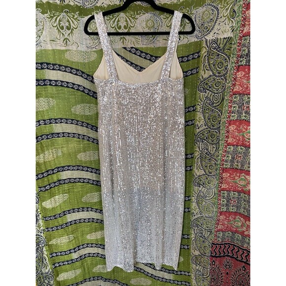 NWT Zara Trafaluc Silver Sequin Midi Dress Size Medium - Picture 10 of 16